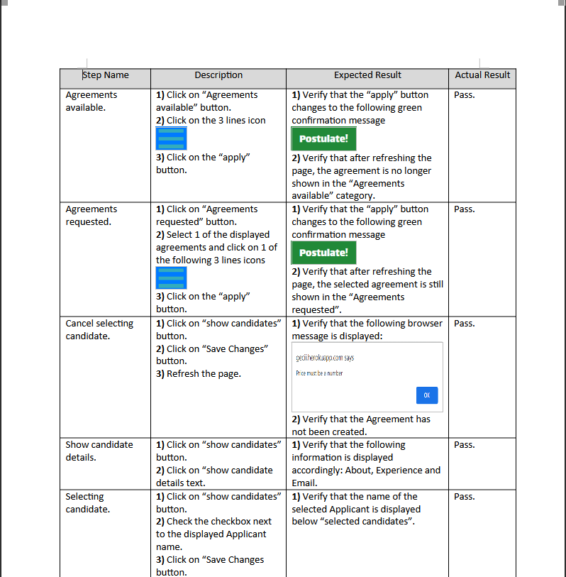 Test Report Table 1 Thumb